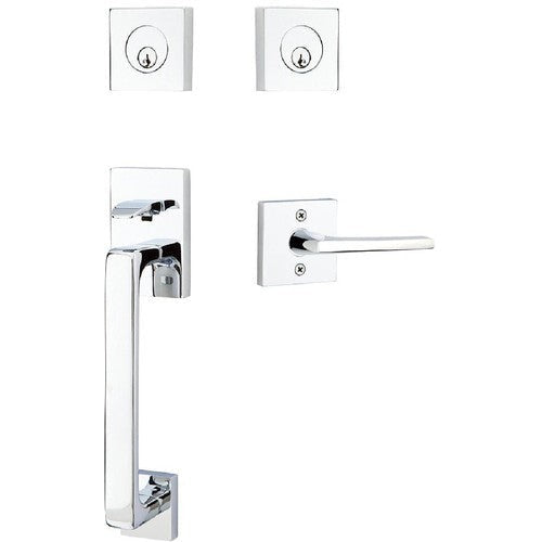 Emtek Baden Tubular Entrance Handleset with Helios Lever in Polished Chrome finish