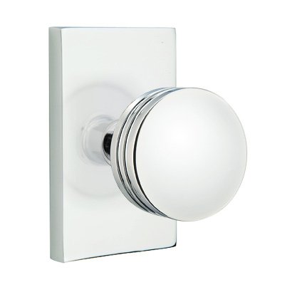 Emtek Bern Knob with Modern Rectangular Rosette in Polished Chrome finish