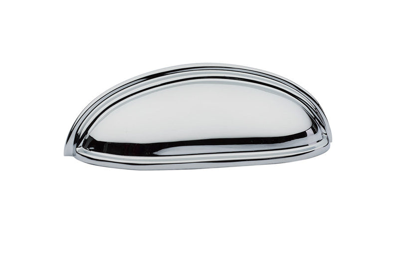 The Emtek Cup Cabinet Pull, 4" Center to Center in Polished Chrome finish