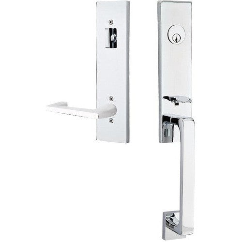 Emtek Davos Handleset with Interior Argos Lever in Polished Chrome finish