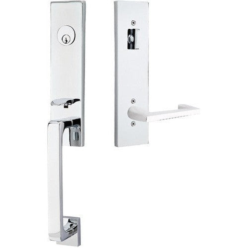 Emtek Davos Handleset with Interior Argos Lever in Polished Chrome finish