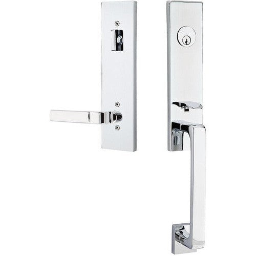 Emtek Davos Handleset with Interior Aston Lever in Polished Chrome finish