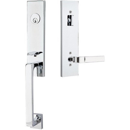 Emtek Davos Handleset with Interior Aston Lever in Polished Chrome finish