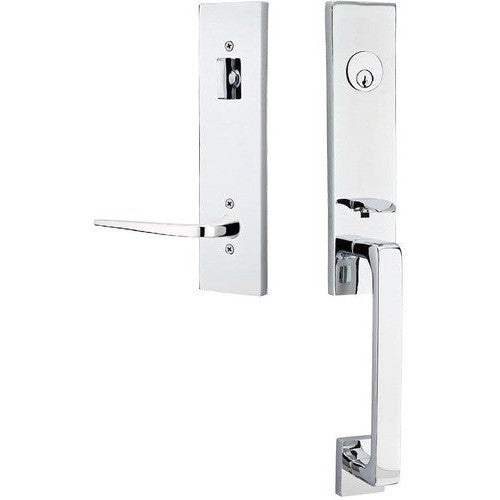 Emtek Davos Handleset with Interior Athena Lever in Polished Chrome finish