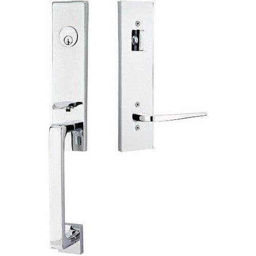 Emtek Davos Handleset with Interior Athena Lever in Polished Chrome finish