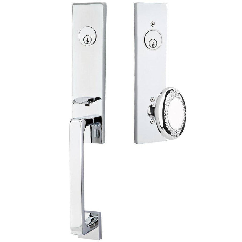 Emtek Davos Handleset with Interior Beaded Egg Knob in Polished Chrome finish