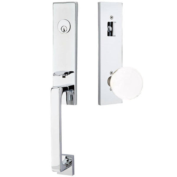 Emtek Davos Handleset with Interior Bristol Knob in Polished Chrome finish