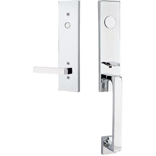 Emtek Davos Tubular Entrance Handleset With Dumont Lever in Polished Chrome finish