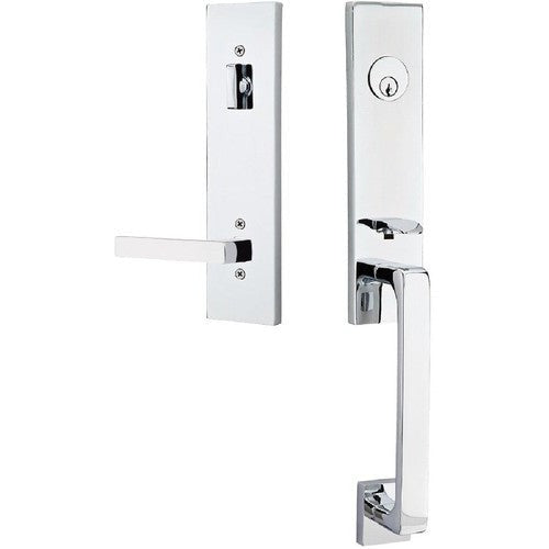 Emtek Davos Tubular Entrance Handleset With Dumont Lever in Polished Chrome finish