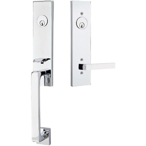 Emtek Davos Tubular Entrance Handleset With Dumont Lever in Polished Chrome finish