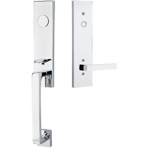 Emtek Davos Tubular Entrance Handleset With Dumont Lever in Polished Chrome finish