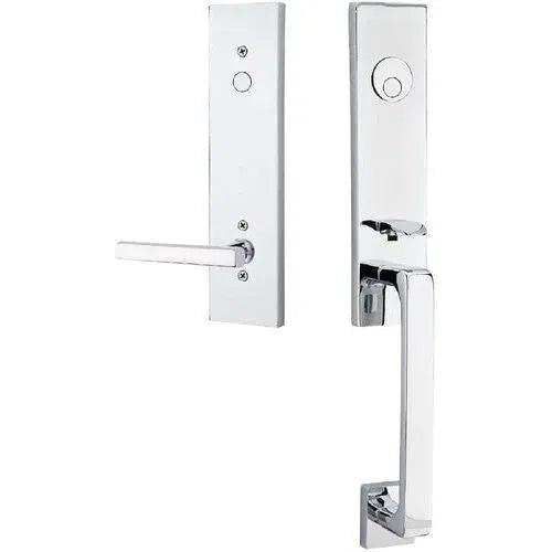 Emtek Davos Tubular Entrance Handleset With Freestone Lever in Polished Chrome finish