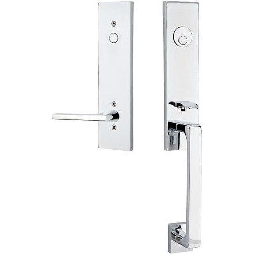 Emtek Davos Tubular Entrance Handleset With Helios Lever in Polished Chrome finish