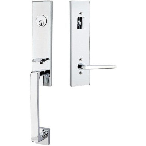 Emtek Davos Tubular Entrance Handleset With Helios Lever in Polished Chrome finish