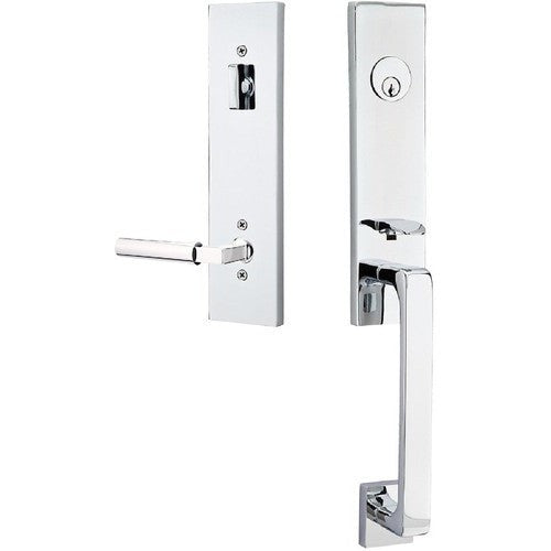 Emtek Davos Tubular Entrance Handleset With Hercules Lever in Polished Chrome finish