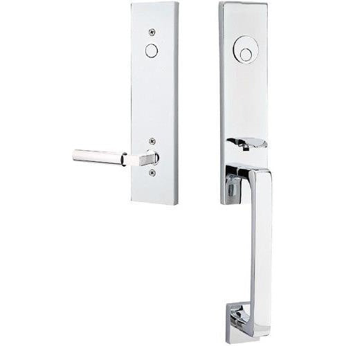 Emtek Davos Tubular Entrance Handleset With Hercules Lever in Polished Chrome finish