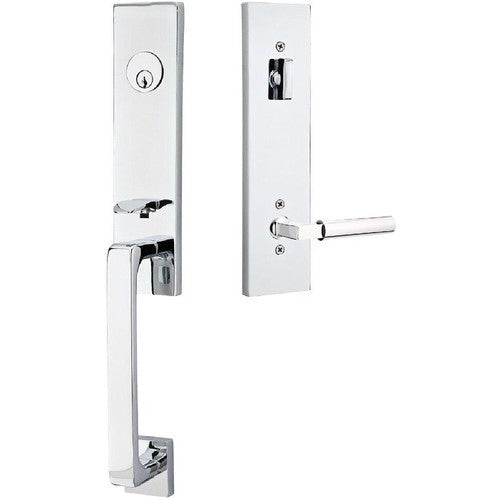 Emtek Davos Tubular Entrance Handleset With Hercules Lever in Polished Chrome finish