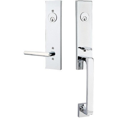 Emtek Davos Tubular Entrance Handleset With Stuttgart Lever in Polished Chrome finish