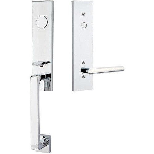 Emtek Davos Tubular Entrance Handleset With Stuttgart Lever in Polished Chrome finish