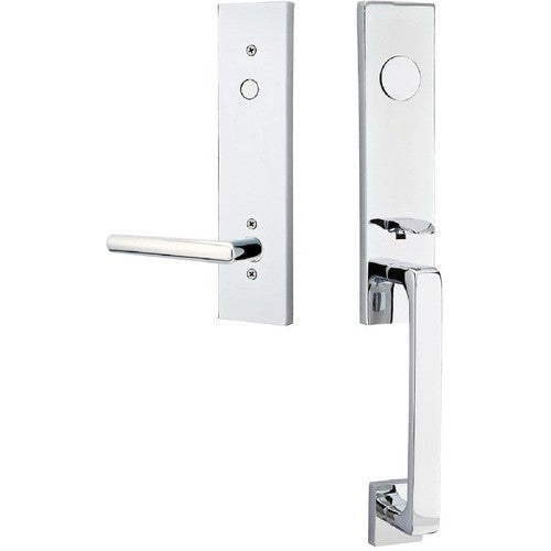 Emtek Davos Tubular Entrance Handleset With Stuttgart Lever in Polished Chrome finish