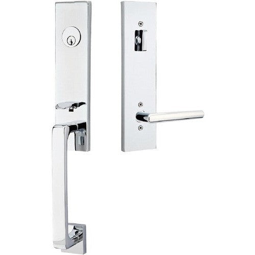 Emtek Davos Tubular Entrance Handleset With Stuttgart Lever in Polished Chrome finish