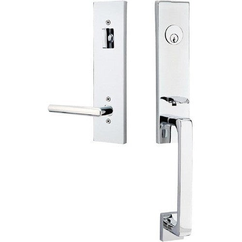 Emtek Davos Tubular Entrance Handleset With Stuttgart Lever in Polished Chrome finish