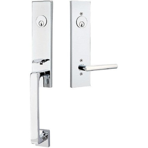 Emtek Davos Tubular Entrance Handleset With Stuttgart Lever in Polished Chrome finish