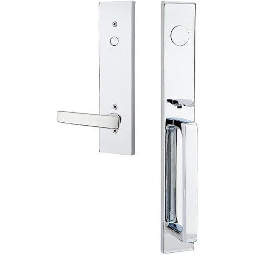 Emtek Dummy Lausanne Tubular Entrance Handleset with Geneva Lever in Polished Chrome finish