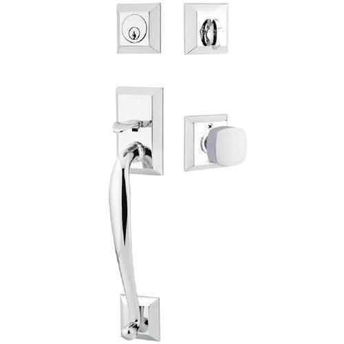 Emtek Franklin Tubular Entrance Handleset With Freestone Square Knob in Polished Chrome finish