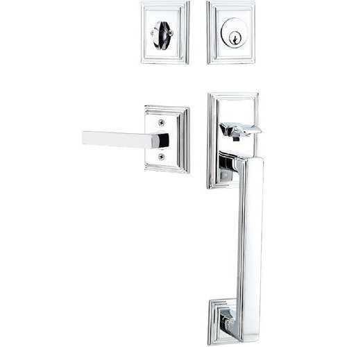 Emtek Hamden Tubular Entrance Handleset With Dumont Lever in Polished Chrome finish