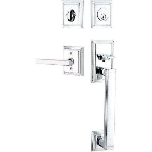 Emtek Hamden Tubular Entrance Handleset With Freestone Lever in Polished Chrome finish