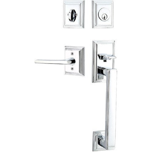 Emtek Hamden Tubular Entrance Handleset With Helios Lever in Polished Chrome finish