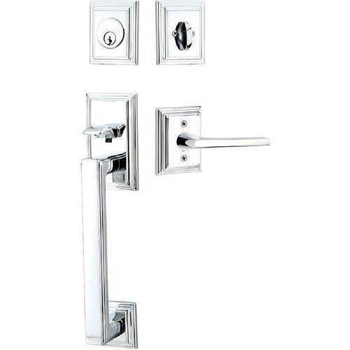 Emtek Hamden Tubular Entrance Handleset With Helios Lever in Polished Chrome finish