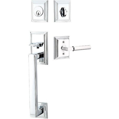 Emtek Hamden Tubular Entrance Handleset With Hercules Lever in Polished Chrome finish