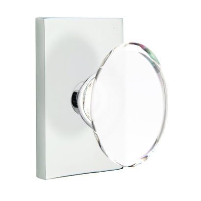 Emtek Hampton Knob With Modern Rectangular Rosette in Polished Chrome finish