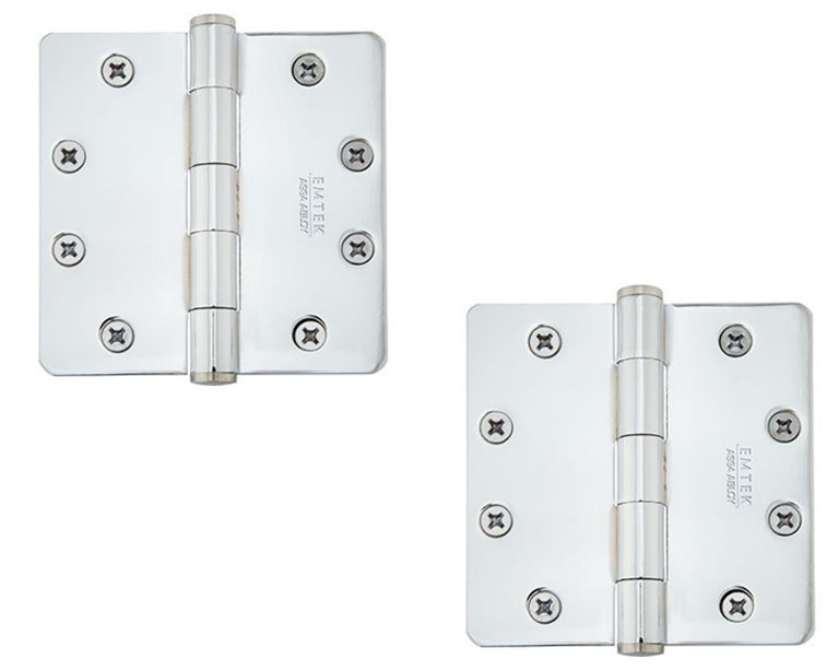 Emtek Heavy Duty Solid Brass Plain Bearing Hinge, 4" x 4" with 1/4" Radius Corners in Polished Chrome finish