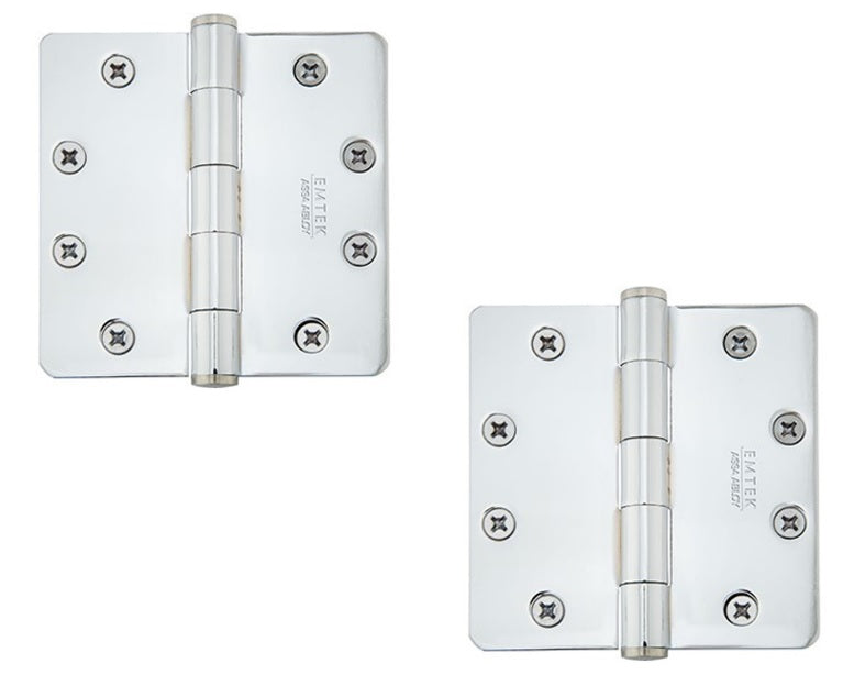 Emtek Heavy Duty Solid Brass Plain Bearing Hinge, 4.5" x 4.5" with 1/4" Radius Corners in Polished Chrome finish