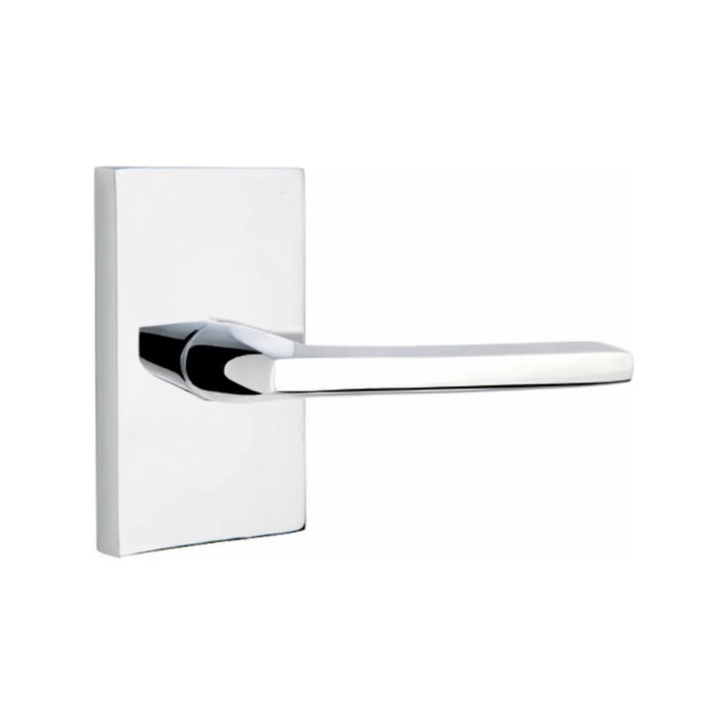 Emtek Helios Lever With Modern Rectangular Rosette in Polished Chrome finish