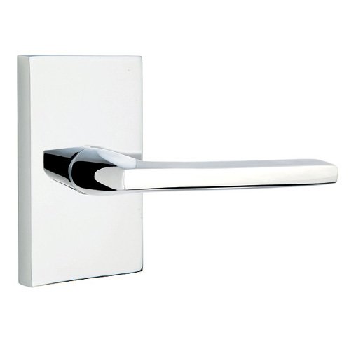 Emtek Helios Lever With Modern Rectangular Rosette in Polished Chrome finish