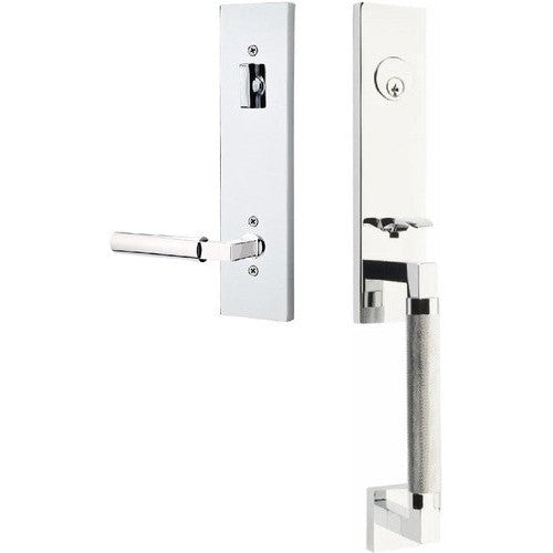 Emtek Hercules Knurled Monolithic Tubular Entry Set with Hercules Lever in Polished Chrome finish