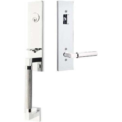 Emtek Hercules Knurled Monolithic Tubular Entry Set with Hercules Lever in Polished Chrome finish