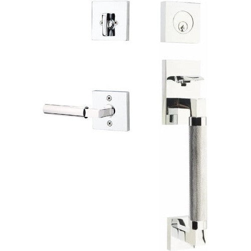 Emtek Hercules Knurled Sectional Tubular Entry Set with Hercules Lever in Polished Chrome finish