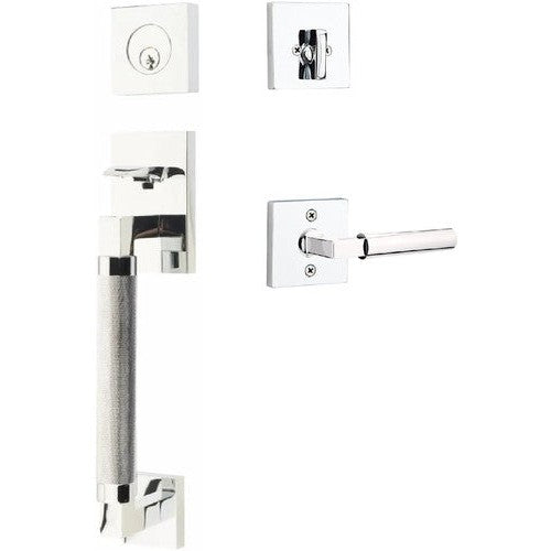 Emtek Hercules Knurled Sectional Tubular Entry Set with Hercules Lever in Polished Chrome finish