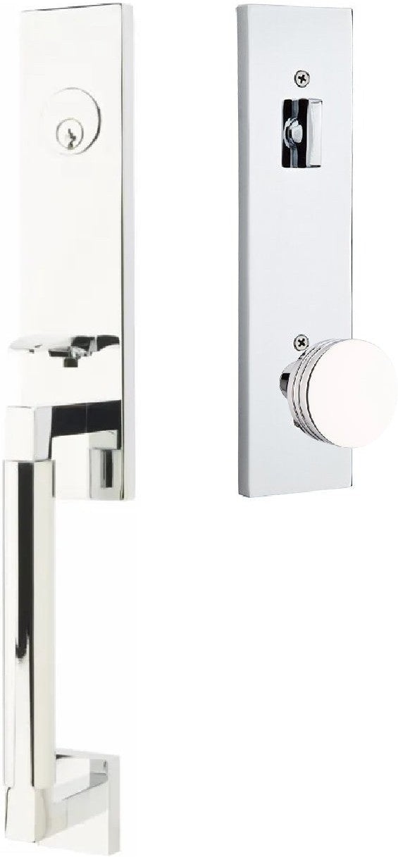 Emtek Hercules Smooth Monolithic Tubular Entry Set with Bern Knob in Polished Chrome finish