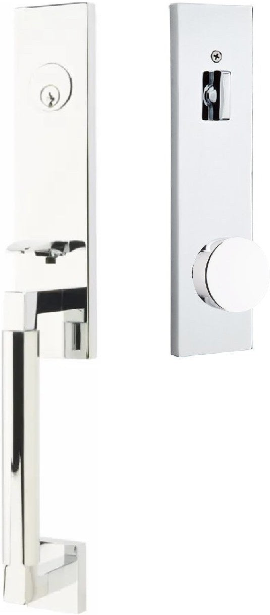 Emtek Hercules Smooth Monolithic Tubular Entry Set with Round Knob in Polished Chrome finish