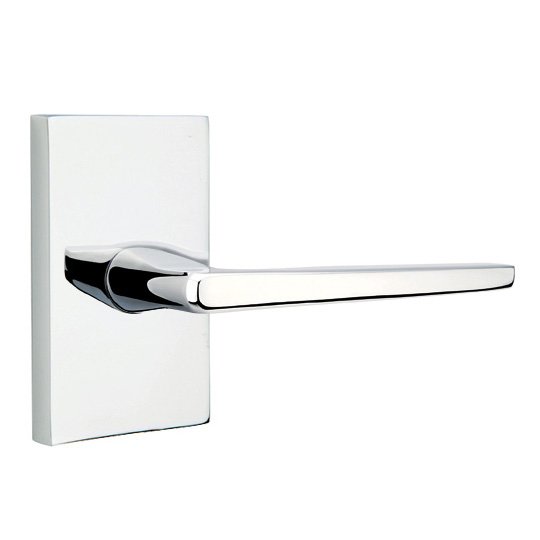 Emtek Hermes Lever With Modern Rectangular Rosette in Polished Chrome finish