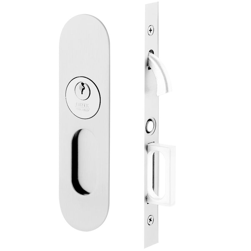 Emtek Keyed Narrow Oval Pocket Door Mortise Lock in Polished Chrome finish