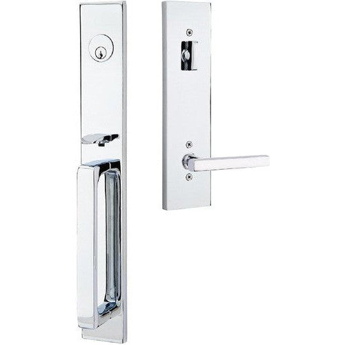 Emtek Lausanne Entrance Handleset With Freestone Lever in Polished Chrome finish