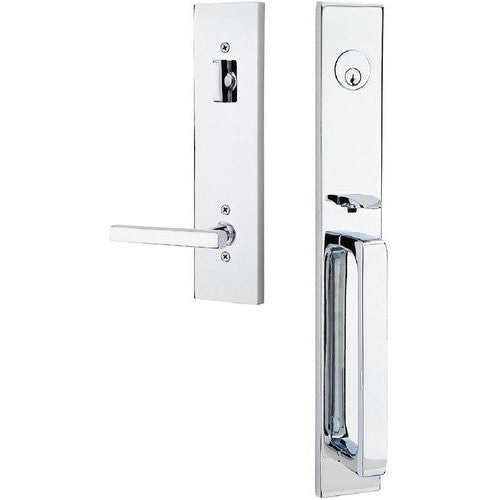 Emtek Lausanne Entrance Handleset With Freestone Lever in Polished Chrome finish