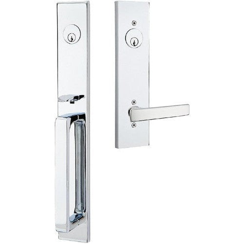 Emtek Lausanne Tubular Double Cylinder Entrance Handleset with Geneva Lever in Polished Chrome finish